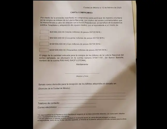 Esta es la carta compromiso que empresarios recibieron, donde el presidente Andrés Manuel López Obrador pide su apoyo para comprar o ayudar a vender boletos de la rifa de los 2 mil millones de pesos