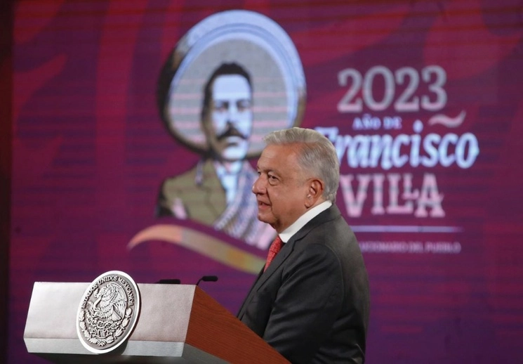 El presidente de México, Andrés Manuel López Obrador, durante su conferencia matutina en Palacio Nacional, en la Ciudad de México, el 27 de julio de 2023. Foto Cristina Rodríguez
