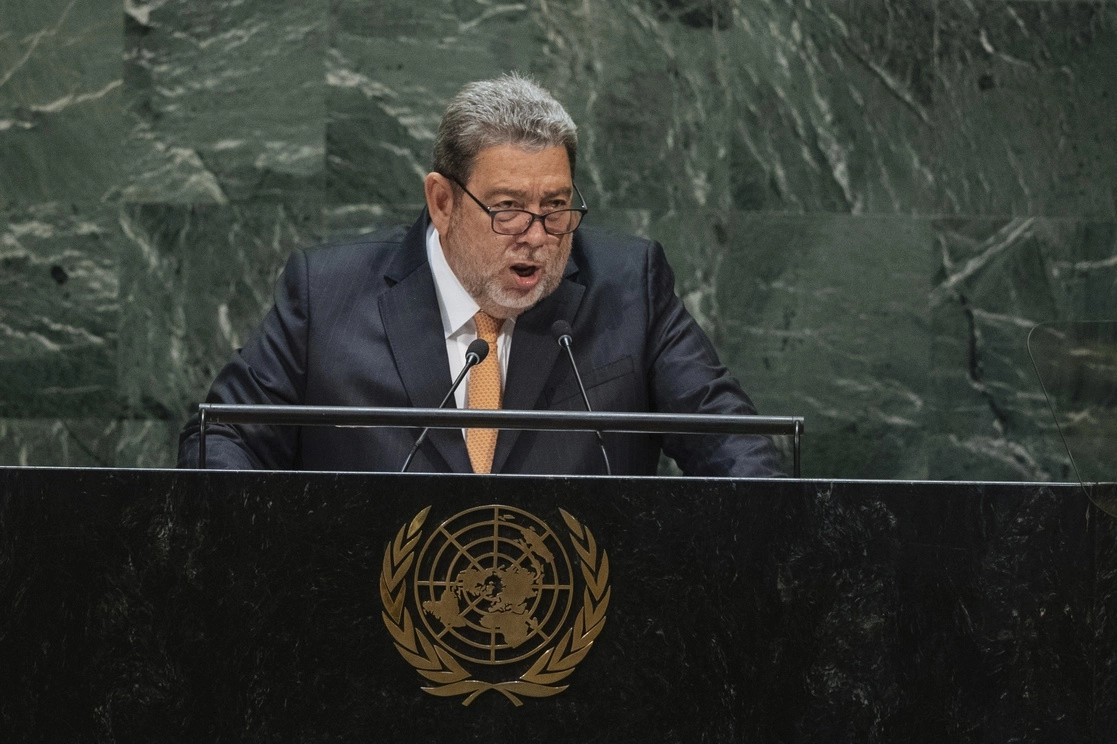 Ralph Gonsalves, durante una participación en una asamblea general de Naciones Unidas. Foto AP / archivo 