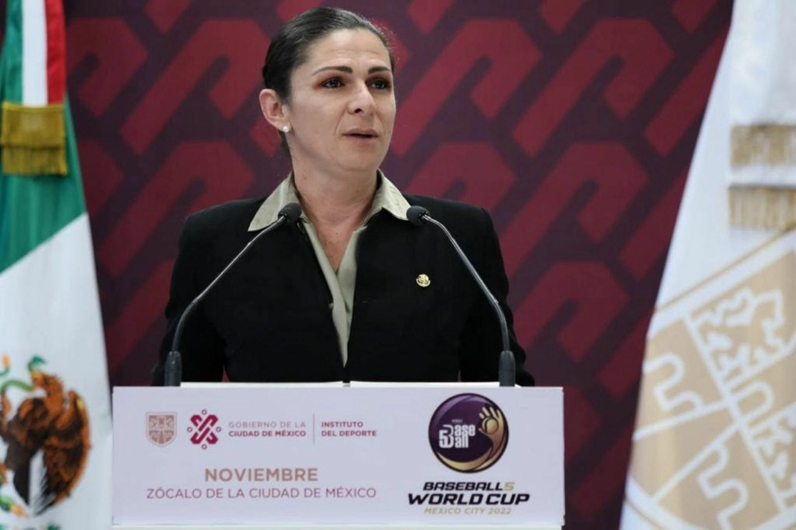 La titular de la Conade, Ana Gabriela Guevara, en una conferencia en el Antiguo Palacio del Ayuntamiento de la Ciudad fe México, el 18 de octubre de 2022. Foto Cuartoscuro
