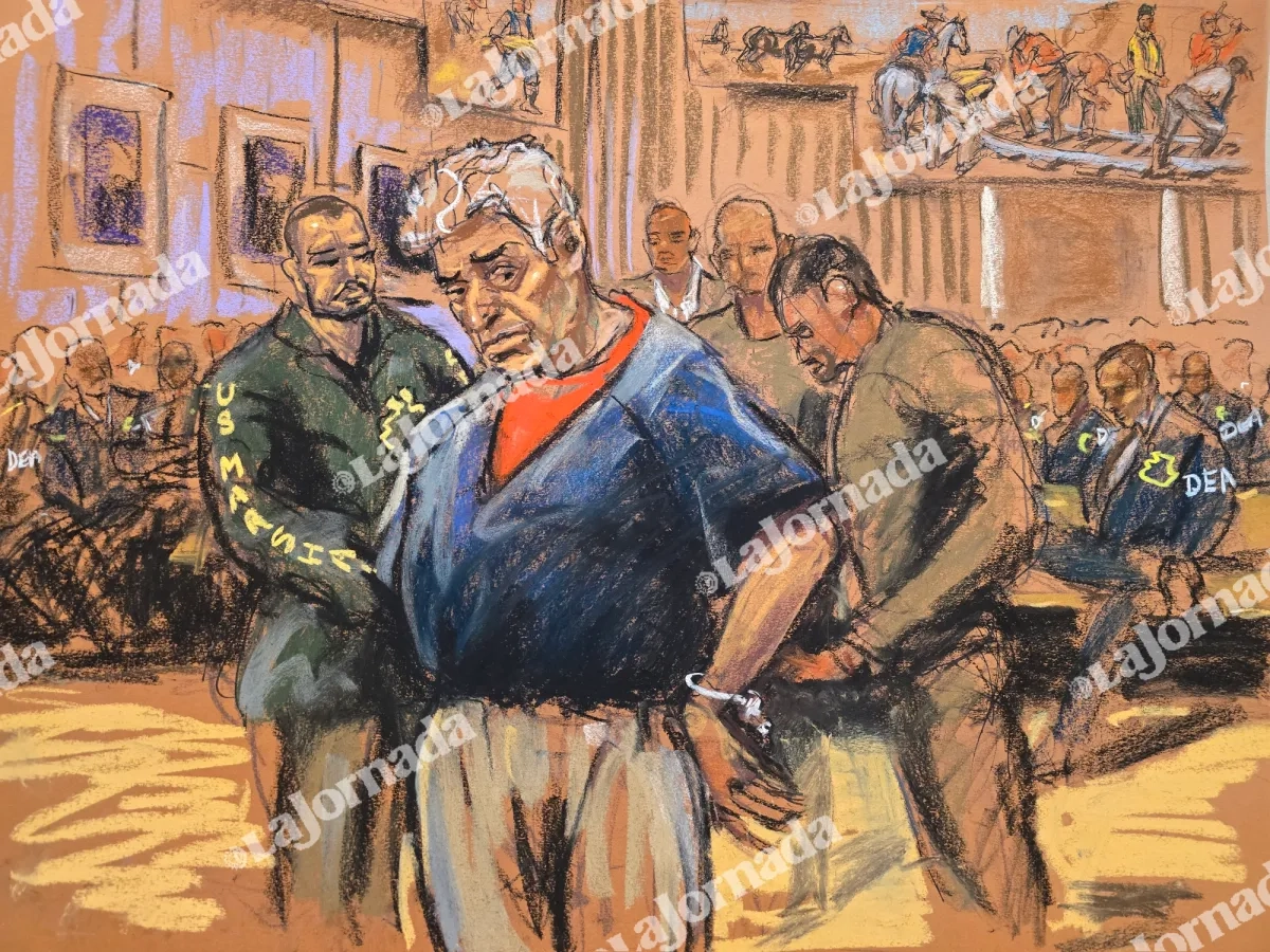 Rafael Caro Quintero en la sala del Tribunal Federal del Distrito del Este de Nueva York con sede en Brooklyn, en febrero de 2025. Ilustración
