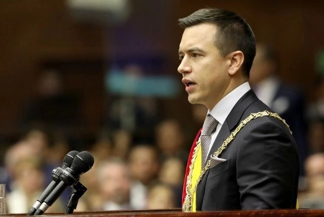 La SRE rechaza tajantemente la reiterada e inescrupulosa creación de narrativas en comunicados que aludan a México como fuente de supuestos actos delictivos en Ecuador, indicó la cancillería en un comunicado; en la imagen el presidente relecto ecuatoriano, Daniel Noboa. Foto 