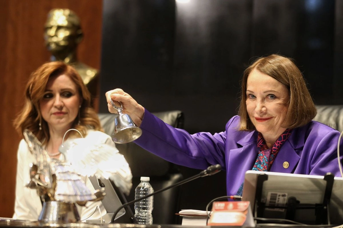 La presidenta de la mesa directiva del Senado, Laura Itzel Castillo, en la sesión de esta tarde. 