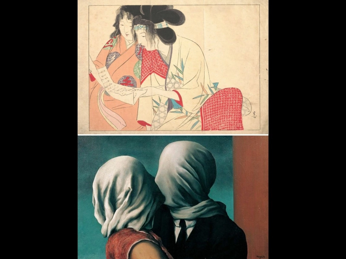 El Met le envió ‘Carta de amor’, de Kajita Hanko, al MoMA, en tanto éste dedicó ‘Los amantes’, de Magritte, a varios recintos, entre ellos el mismo Met, la galería Neue y el Guggenheim. Imágenes tomadas del Twitter de @metmuseum y @MuseumModernArt