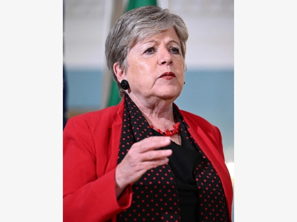 La secretaria de Relaciones Exteriores de México, Alicia Bárcena, en una conferencia de prensa previa a una reunión con el secretario de Estado de Estados Unidos, Antony Blinken, en Washington, el 17 de julio de 2024. Foto Afp