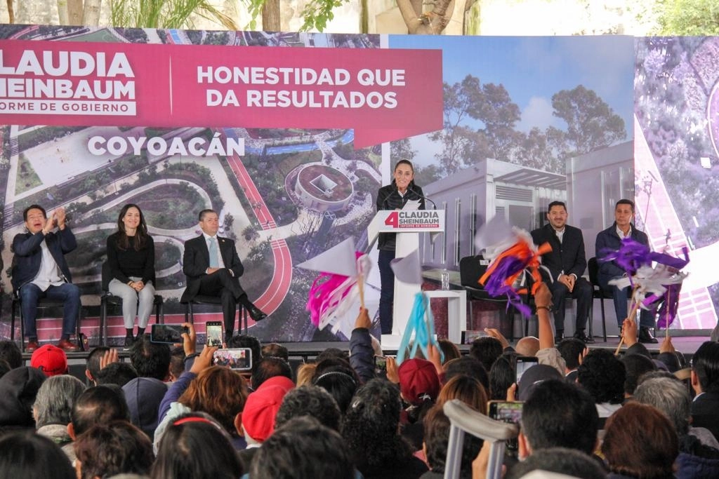 Claudia Sheinbaum, jefa de gobierno de CDMX presentó parte de su cuarto informe en la alcaldía de Coyoacán. Foto tomada de Twitter @Claudiashein
