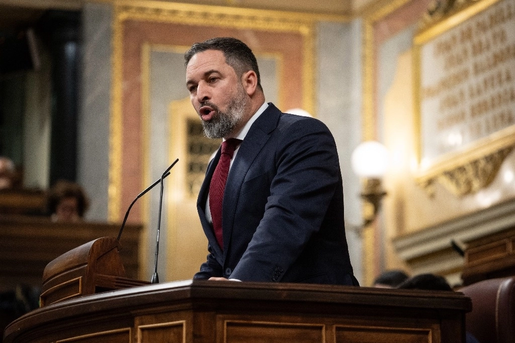 El líder del partido de extrema derecha español Vox, Santiago Abascal, en imagen del 14 de marzo pasado en el Congreso de Diputados en Madrid. Foto Europa Press