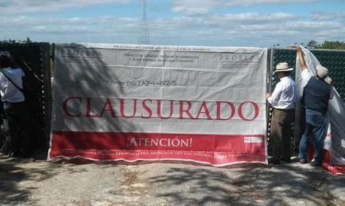 Clausura de las obras del proyecto chino Dragon Mart, en imagen de archivo. Foto tomada de la cuenta de Twitter @profepa_mx