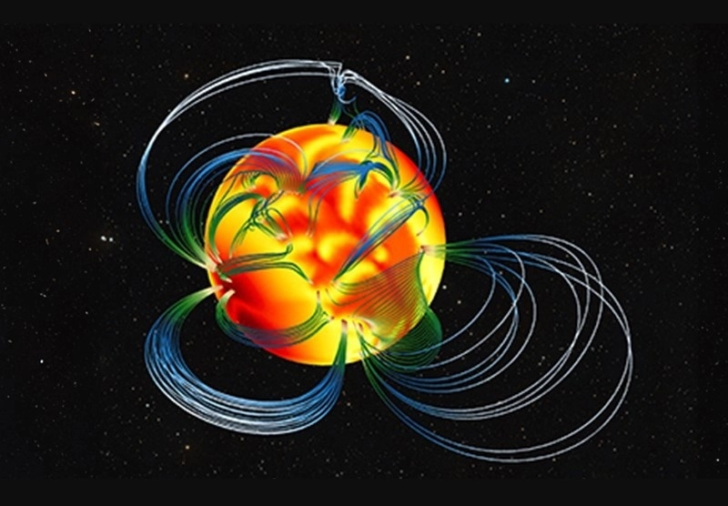 Un magnetar simulado con líneas de campo magnético y temperatura superficial. Foto Europa Press

