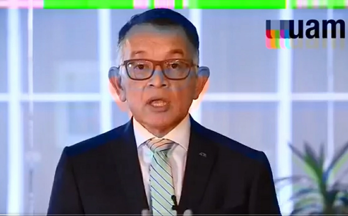 El rector general de la UAM, José Antonio De los Reyes Heredia durante su mensaje. Fotograma tomado del video emitido en la cuenta de Twitter @MonitoresUAM
