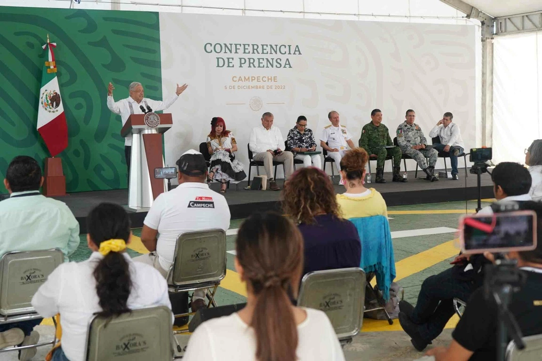 El presidente Andrés Manuel López Obrador durante la conferencia matutina realizada en Campeche. Foto cortesía Presidencia