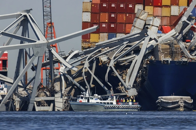 Perspectiva del puente Francis Scott Key Bridge tras el accidente. Foto Ap