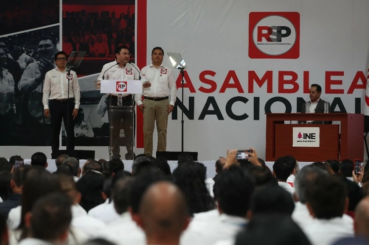4Asamblea del partido Redes Sociales Progresistas encabezada por José Fernando González, en febrero pasado. Foto Yazmín Ortega Cortés