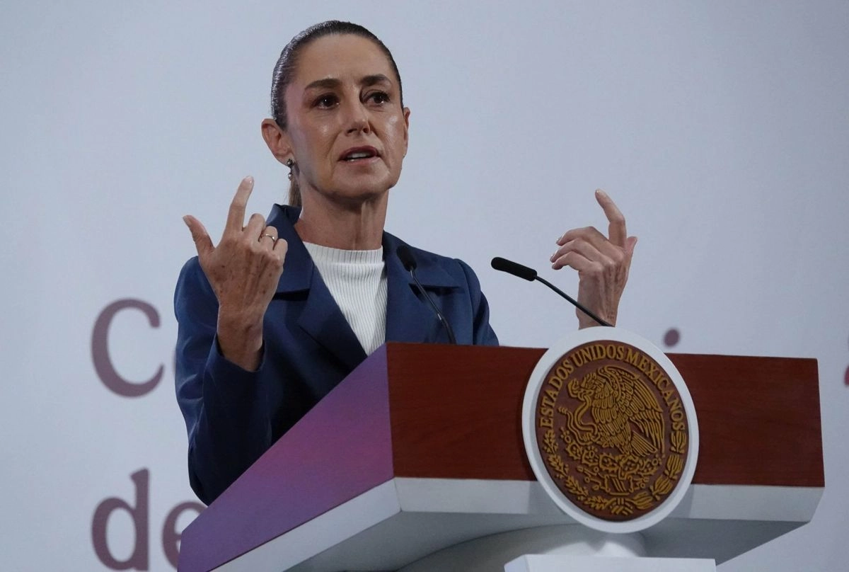La presidenta Claudia Sheinbaum, durante su conferencia de prensa de este miércoles desde Palacio Nacional 