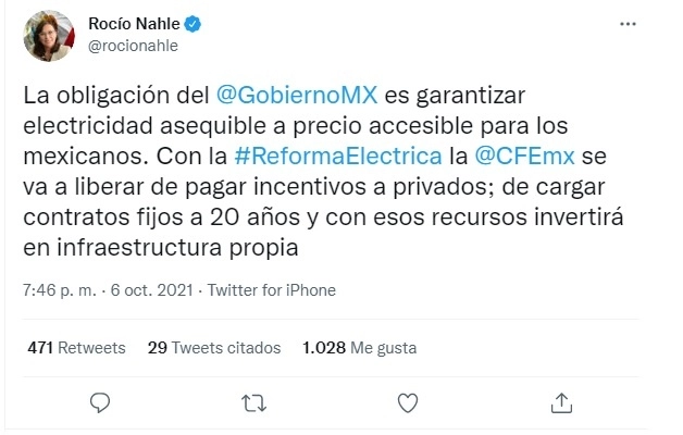 Publicación de la funcionaria en su cuenta de Twitter.