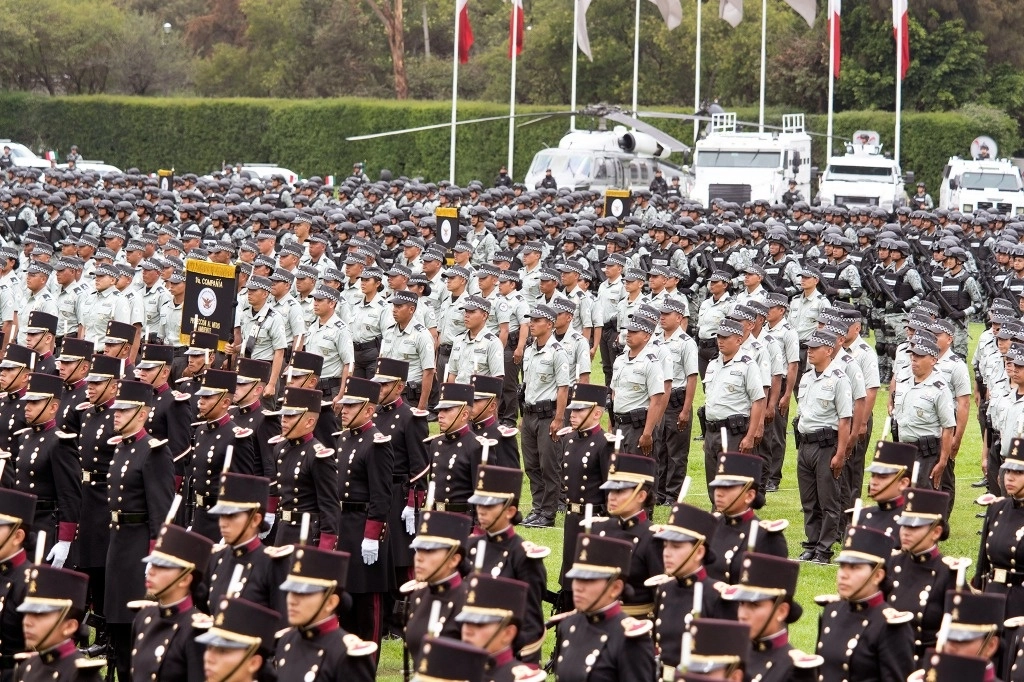 Elementos de la Guardia Nacional en la ceremonia por el quinto aniversario de la creación de la institución, en Campo Marte, el 2 de julio de 2024. Foto María Luisa Severiano