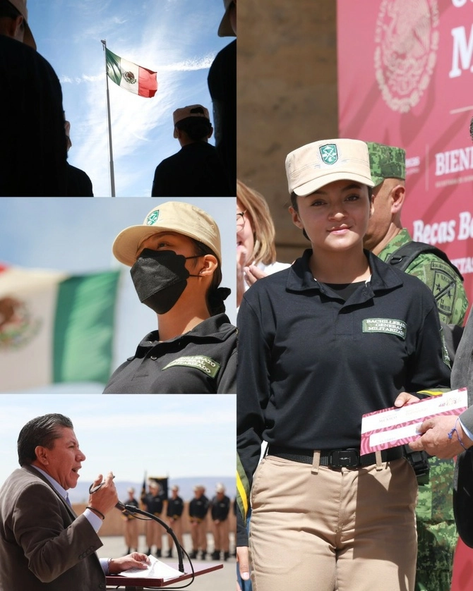 El gobernador, David Monreal durante la entrega de Becas Benito Juárez a jóvenes del Bachillerato Militarizado. Foto de su cuenta de twitter del mandatario