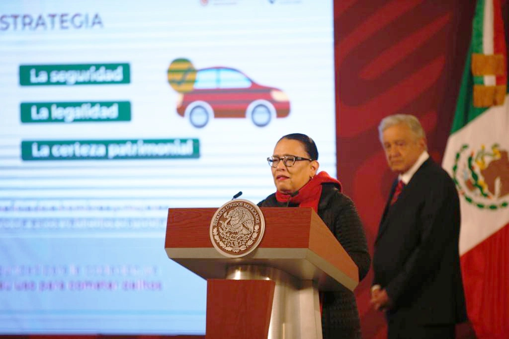 La secretaria de Seguridad y Protección Ciudadana, Rosa Icela Rodríguez, durante la conferencia presidencial matutina en Palacio Nacional, en la Ciudad de México, el 29 de diciembre de 2022. Foto José Antonio López