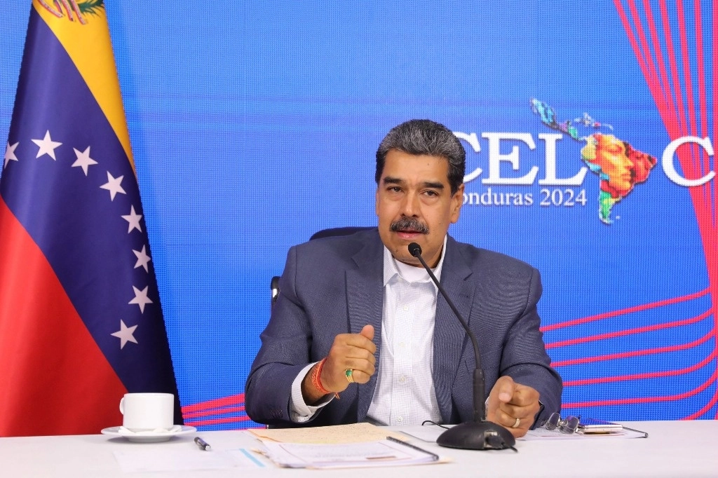El presidenta venezolano, Nicolás Maduro, desde Caracas, durante la cumbre virtual de la Celac ayer. Foto Presidencia de Venezuela, vía Afp 