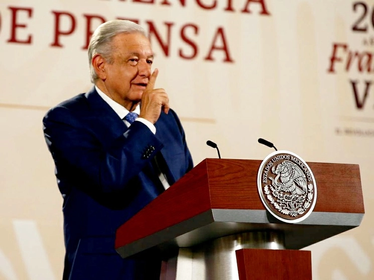 El Presiente Andrés Manuel López Obrador durante su conferencia matutina en Palacio Nacional, en la Ciudad de México, el 25 de mayo de 2023. Foto José Antonio López