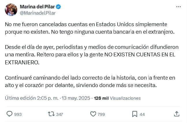 Publicación en su cuenta de X de Marina del Pilar, gobernadora de Baja California. Foto