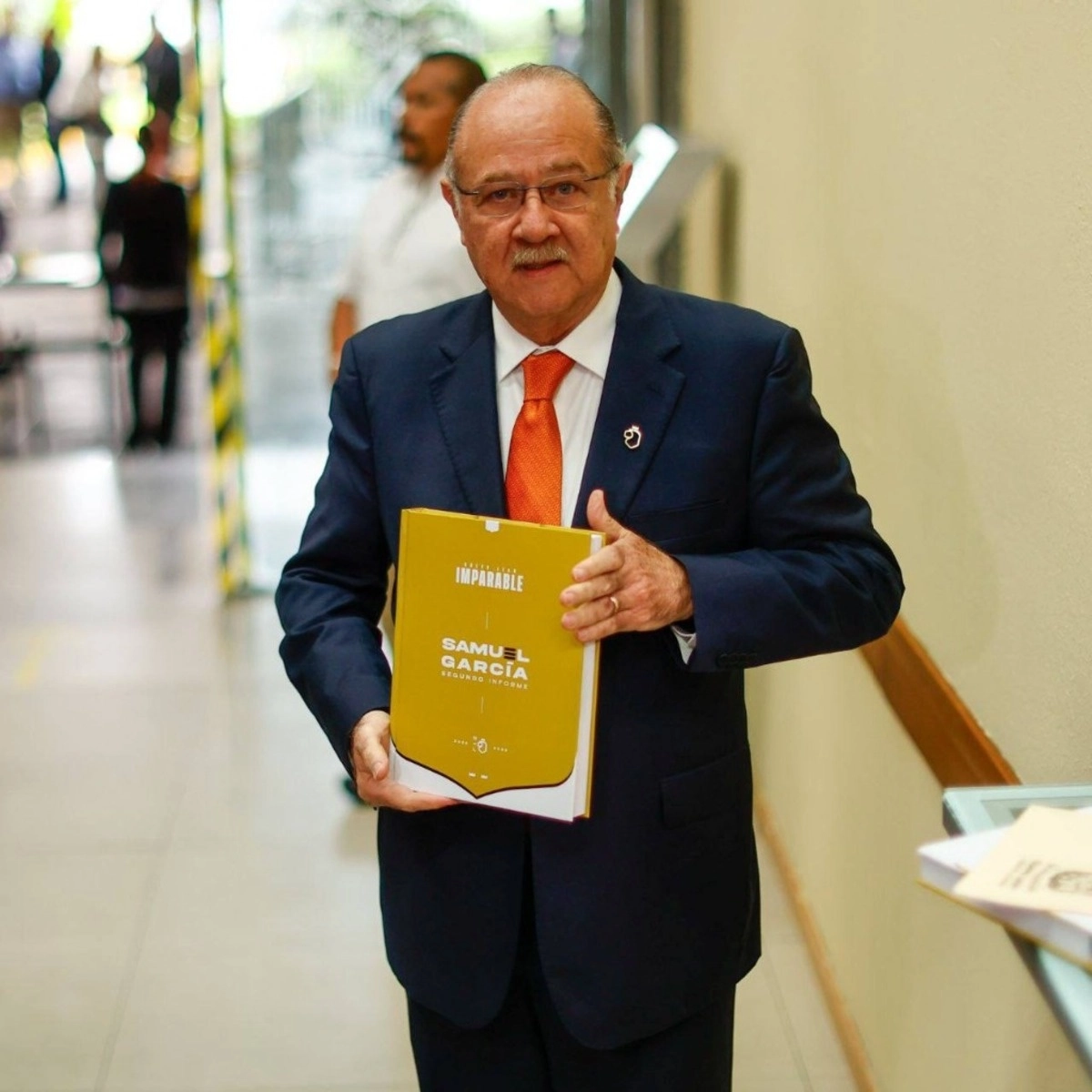 El secretario General de Gobierno de NL, Javier Navarro Velasco, durante la entrega del Informe de Gobierno de Samuel García. Foto tomada de X @javier_navarrov