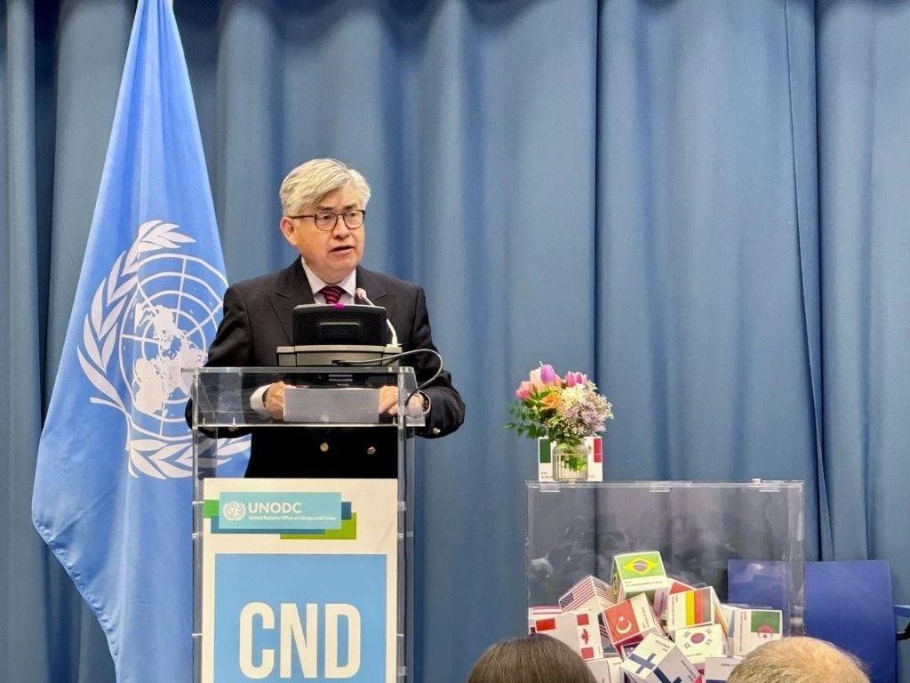 Joel Hernández García, subsecretario para Asuntos Multilaterales y Derechos Humanos de la SRE, participó en la 67 Comisión de Estupefacientes de la ONU en Viena, Austria. Foto Tomada de X @SRE_mx
