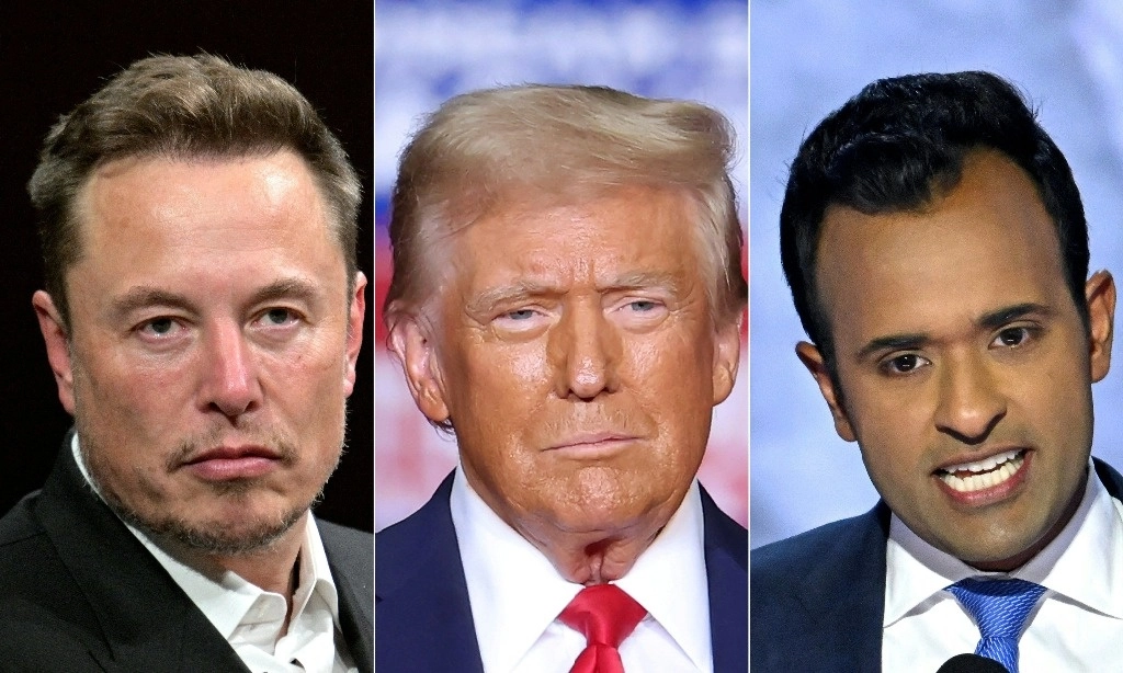 Trump declaró que nombrará a Elon Musk, junto con Vivek Ramaswamy - ex precandidato presidencial y empresario – para encabezar el Departamento de Eficiencia Gubernamental (DOGE) dedicado a “desmantelar la burocracia del gobierno, recortar regulaciones excesivas y gastos desperdiciados”. Foto Afp.