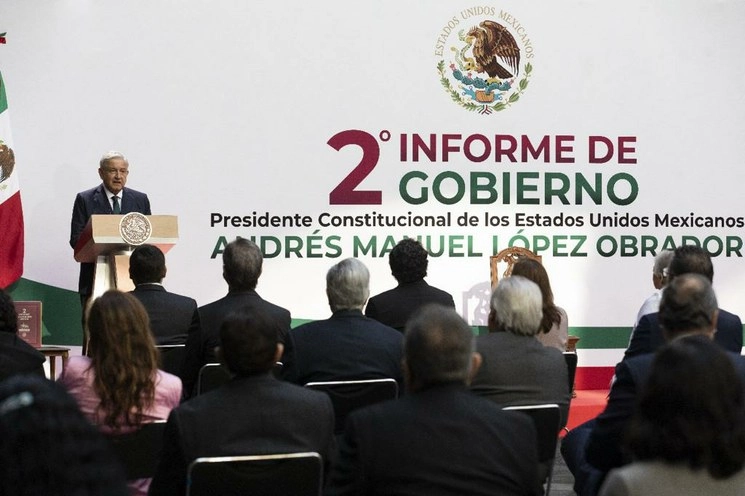 El presidente Andrés Manuel López Obrador durante su Segundo Informe de Gobierno desde Palacio Nacional, el 1 de septiembre de 2020. Foto Presidencia