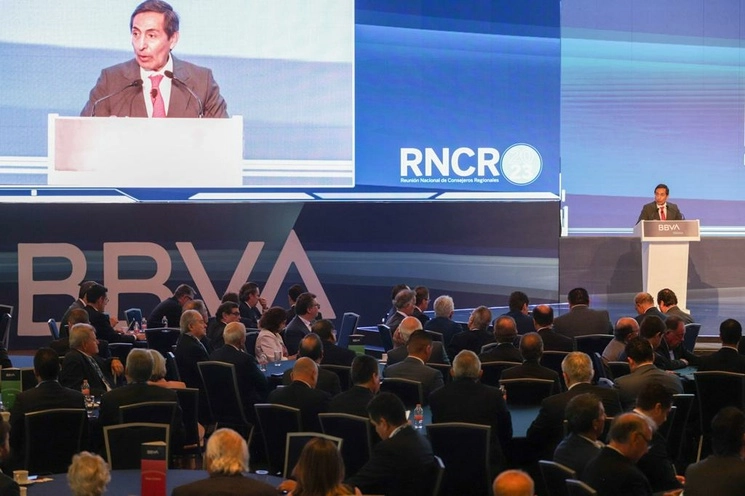 El secretario de Hacienda y Crédito Público, Rogelio Ramírez de la O, durante la inauguración de la Reunión Nacional de Consejeros Regionales 2023 del corporativo, en la Ciudad de México, el 6 de junio de 2023. Foto Pablo Ramos
