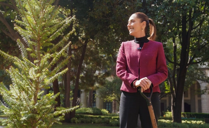 La presidenta Claudia Sheinbaum Pardo en su mensaje con motivo del Año Nuevo. Fotograma tomado del video publicado en redes sociales