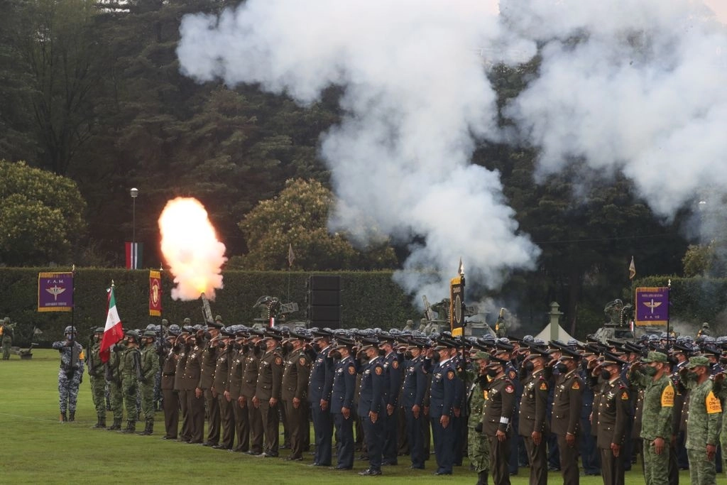 Militares durante la ceremonia por el 198 aniversario de la creación del Estado Mayor de la Defensa Nacional en Campo Marte, Ciudad de México, el 8 de septiembre de 2021. Foto José Antonio López