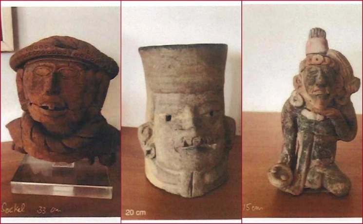 Piezas arqueológicas que pertenecen a diferentes culturas mesoamericanas, de acuerdo a un análisis del INAH. Fotos tomadas de @SRE_mx /Archivo