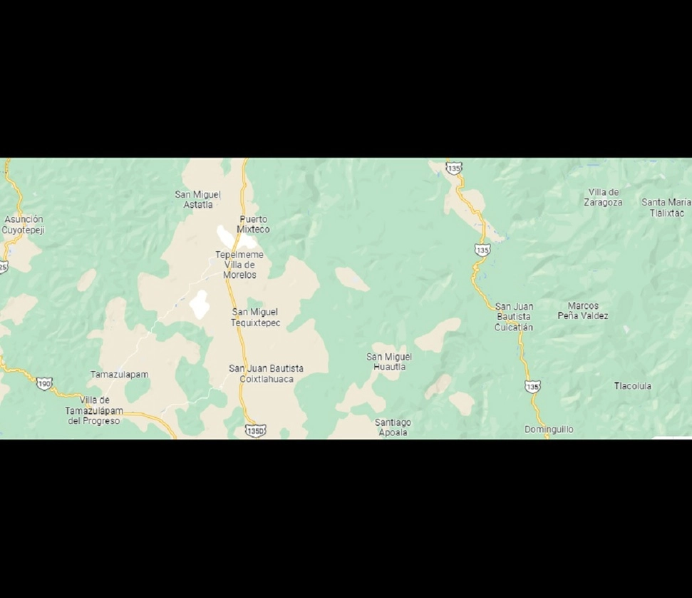 El accidente se registró en el tramo  San José Miahuatlán–Coixtlahuaca. Foto Tomada de Google Maps