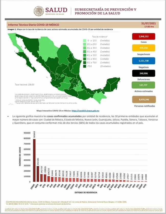 Esquema del avance de la enfermedad al 31 de julio. 