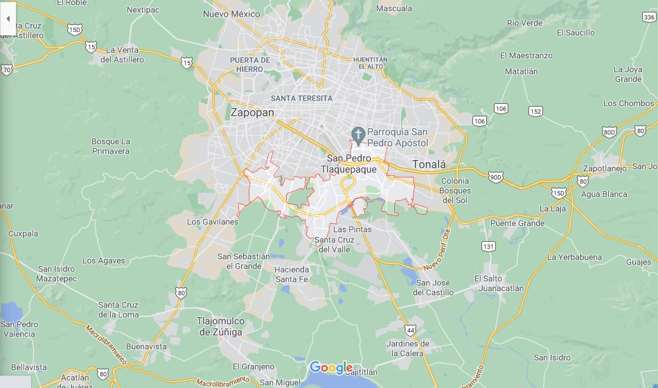 Mapa de Tlaquepaque. Tomada de Google Maps