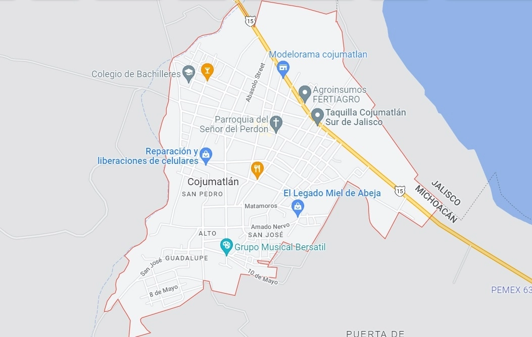 El bar en el que perecieron cuatro personas, entre ellas una mujer, se ubica en el municipio de Cojumatlán de Régules, informó la SSP de Michoacán. Captura de imagen tomada de Google Maps