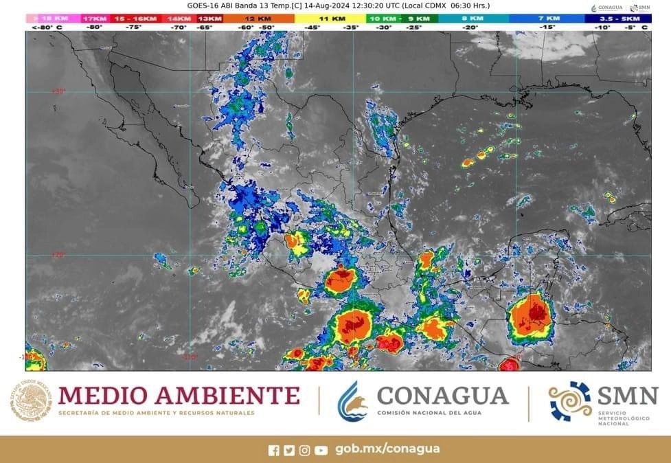 El Servicio Meteorológico Nacional informó que las fuertes lluvias continuarán en varias regiones del país, entre ellas Aguascalientes. Foto Tomad de X @conagua_clima