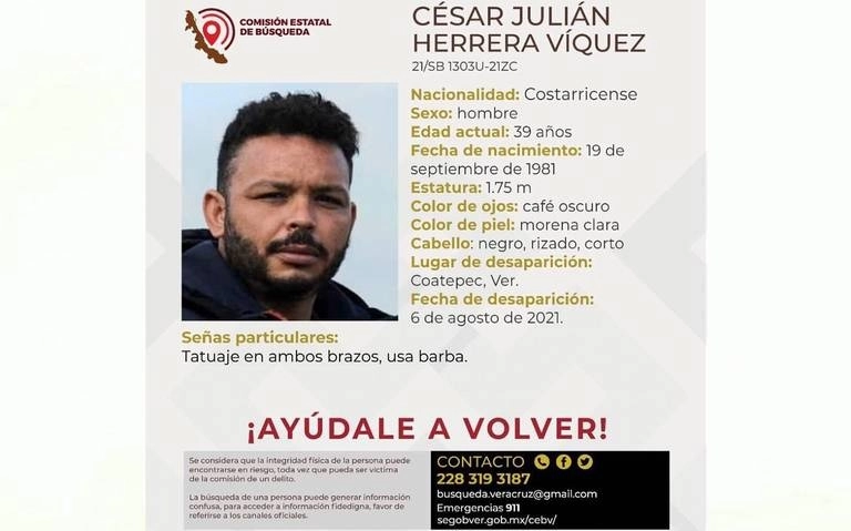 Foto de César Julián tomada de la Comisión Estatal de Búsqueda.