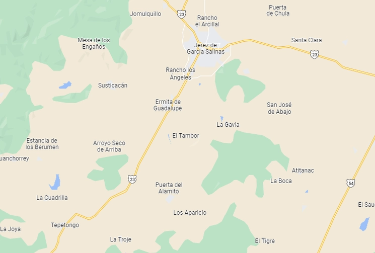 Una pareja de hermanos, originarios de Jalisco, desaparecieron en el tramo de Jerez a Tepetongo, en Zacatecas. Foto Google Maps