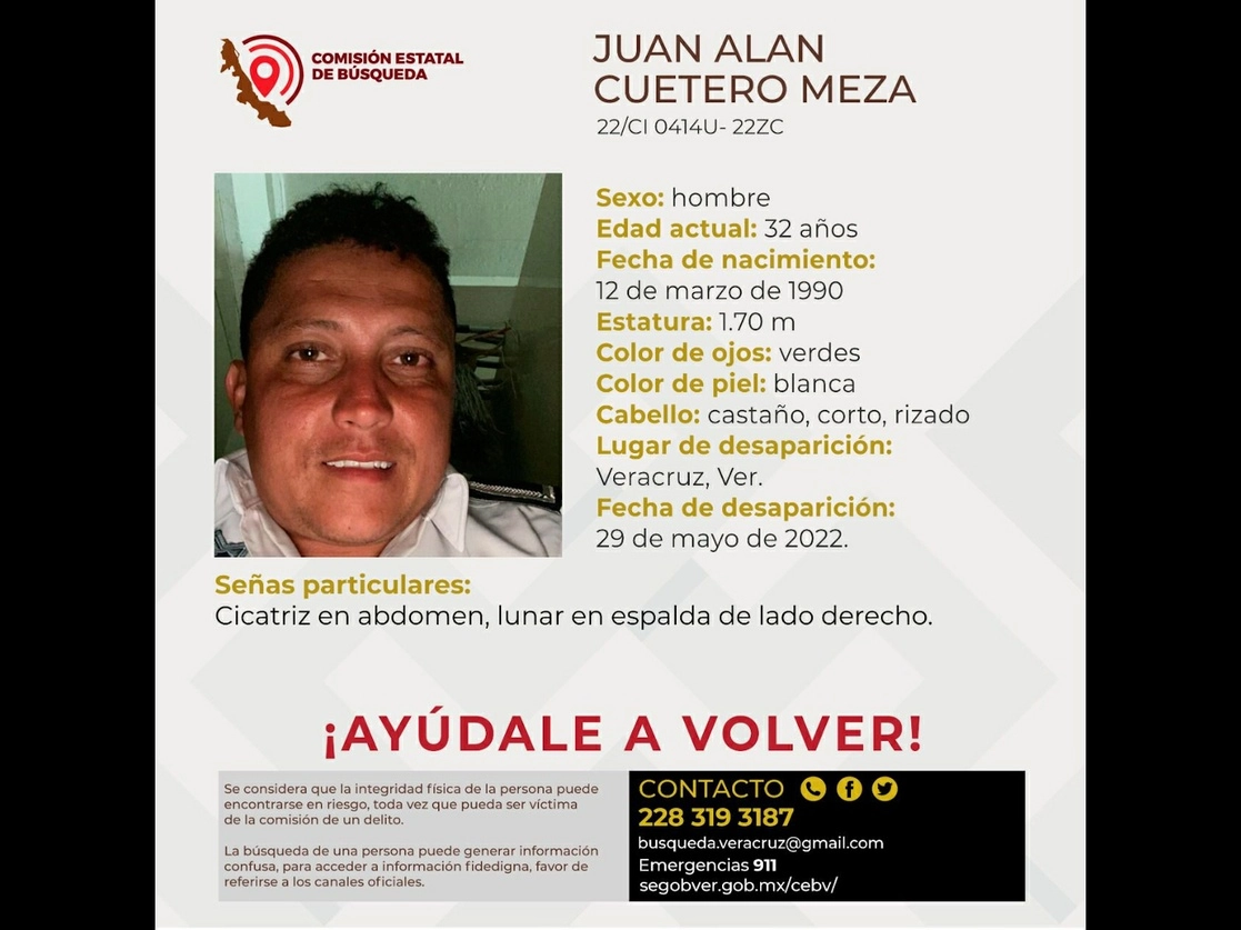 El jefe policiaco reportado como desaparecido mide 1.70 de estatura, es de piel blanca y ojos azules, según la descripción de la ficha generada por la Comisión Estatal de Búsqueda. Foto ‘La Jornada’