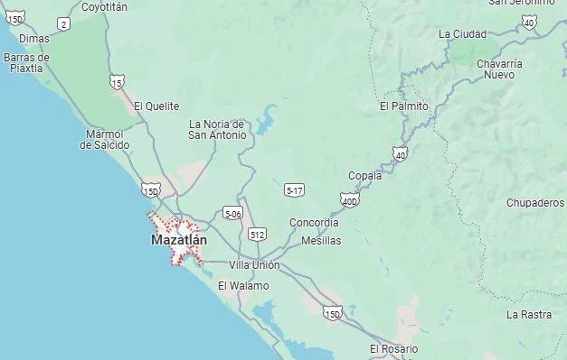 Este ataque a elementos de la corporación municipal en Mazatlán ocurre horas después de que se viviera una jornada de violencia en las ciudades de Culiacán, Guamúchil, Mocorito y Navolato. Imagen tomada de https://www.google.com.mx/maps/