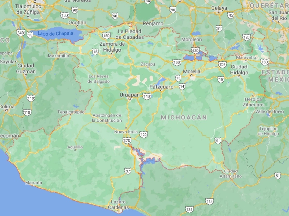 Tres mujeres fueron asesinadas en Michoacán, entre lunes y martes, informó la Secretaría de Seguridad Pública del estado. Imagen tomada de Google Maps