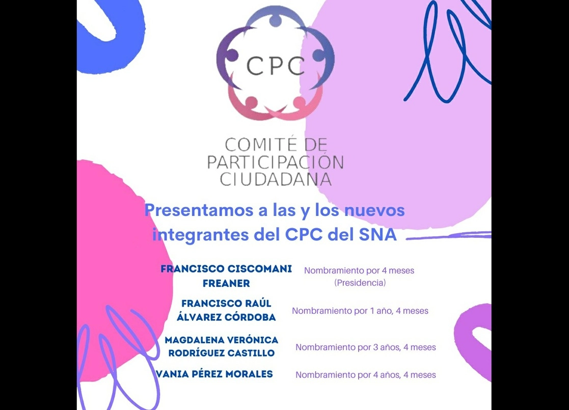 Listado de los cuatro nuevos integrantes del Comité de Participación Ciudadana del SNA. Foto tomada del Twitter del @ComiteCPC