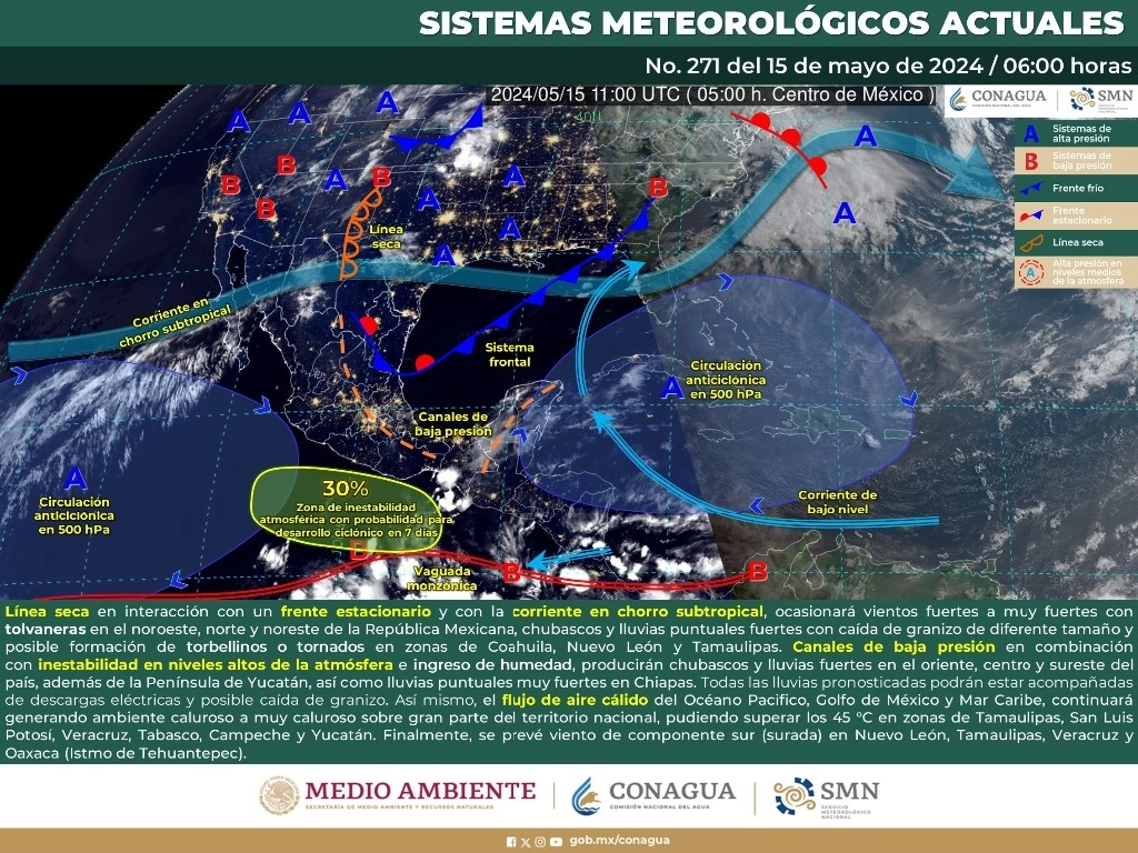 La segunda ola de calor que se presentó la semana pasada fue extrema en la huasteca potosina, provocó temperaturas récord que no se habían registrado en los últimos 51 años, reportó la Comisión Nacional del Agua. Imagen tomada de @conagua_clima