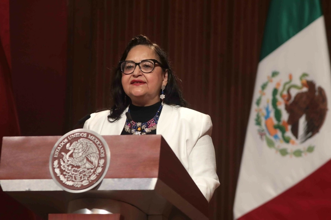 La ministra presidenta de la SCJN, Norma Lucía Piña, durante la ceremonia por el 106 aniversario de la Constitución, realizada en la ciudad de Querétaro, el 5 de febrero de 2023. Foto cortesía Presidencia