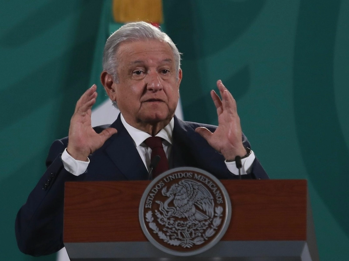 El presidente López Obrador, durante su conferencia de esta mañana desde Palacio Nacional. Foto Yazmín Ortega Cortés