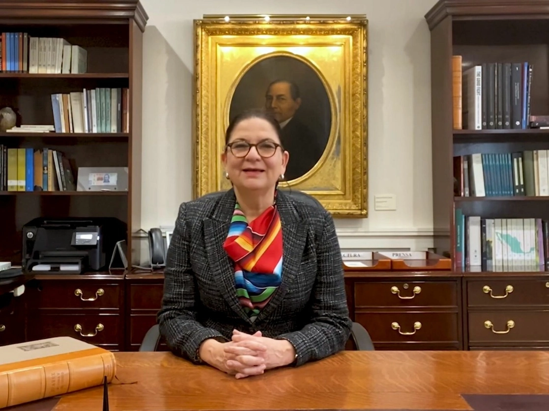 Bárcena indicó que en sus dos años al frente de la sede diplomática se lograron los objetivos trazados aún con las presiones en un escenario político impredecible, el 8 de febrero de 2021. Imagen tomada del video difundido a través del canal de Youtube de la Embajada de México en Estados Unidos
