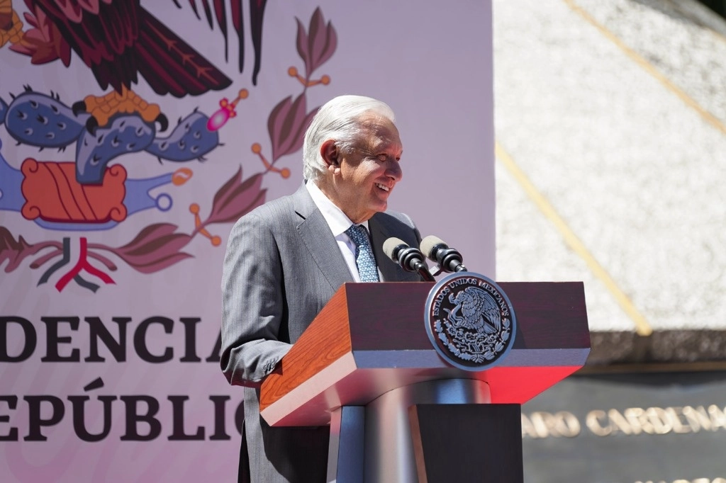 El presidente Andrés Manuel López Obrador durante el 86 Aniversario de la Expropiación Petrolera, desde la Torre Ejecutiva Pemex, el 18 de marzo de 2024. Foto Presidencia

