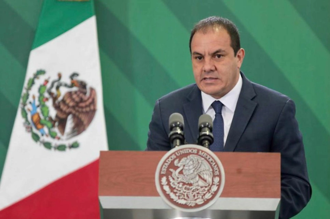 Cuauhtémoc Blanco, gobernador de Morelos, durante la conferencia de prensa matutina en Cuernavaca, Morelos. Foto Presidencia